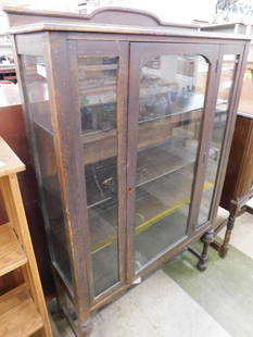 Vintage 1 Door China Cabinet - Cracked Glass on Corner - 62" x 40" x 15": See Photos for Details and Condition