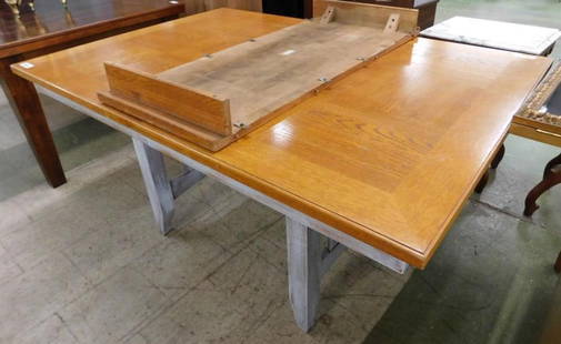 Modern Dining Table with Painted Base and 1 Leaf - 30.5" x 78" x 42": See Photos for Details and Condition