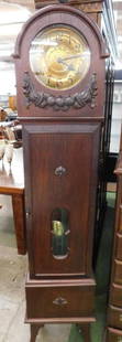 Vintage German "Wilhelm Willms" Grandfather Clock - Brass Face - Cabinet Key 76" x 16" x 9.25": See Photos for Details and Condition