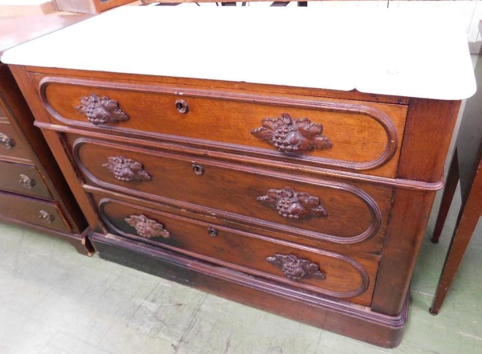 Victorian Marble Top 3 Drawer Lowboy Dresser - 31" x 42" x 20" (1 of 8)