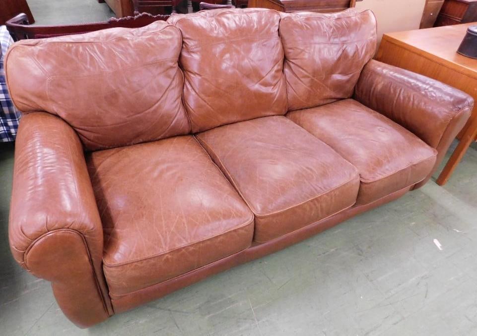 Lane Leather Couch - Some Wear - 36" x 84" x 37": See Photos for Details and Condition