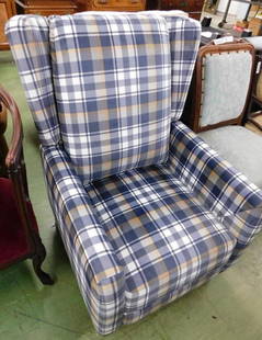 Modern Wing Back Reclining Chair - Plaid - 42" x 32" x 33": See Photos for Details and Condition