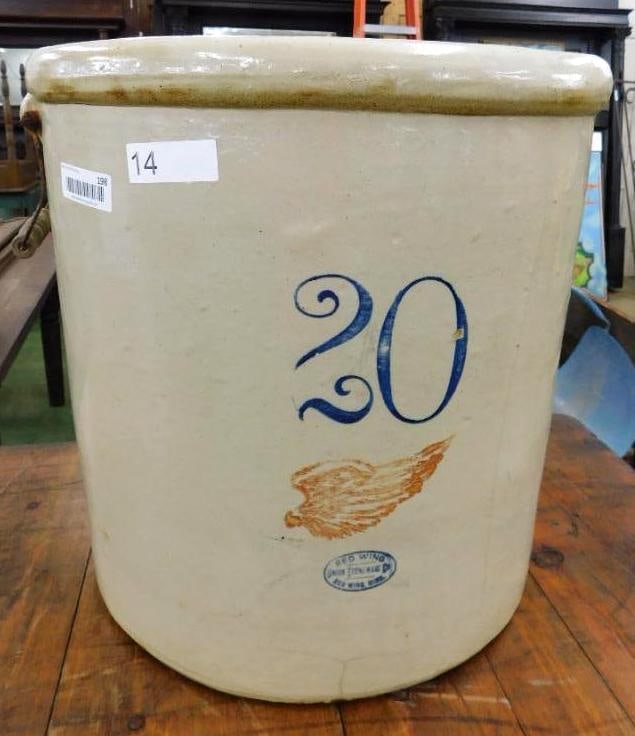 20 Gallon Red Wing Crock - Solid hairline, 2 cracks & not completly through- 20.5" x 20" (1 of 12)