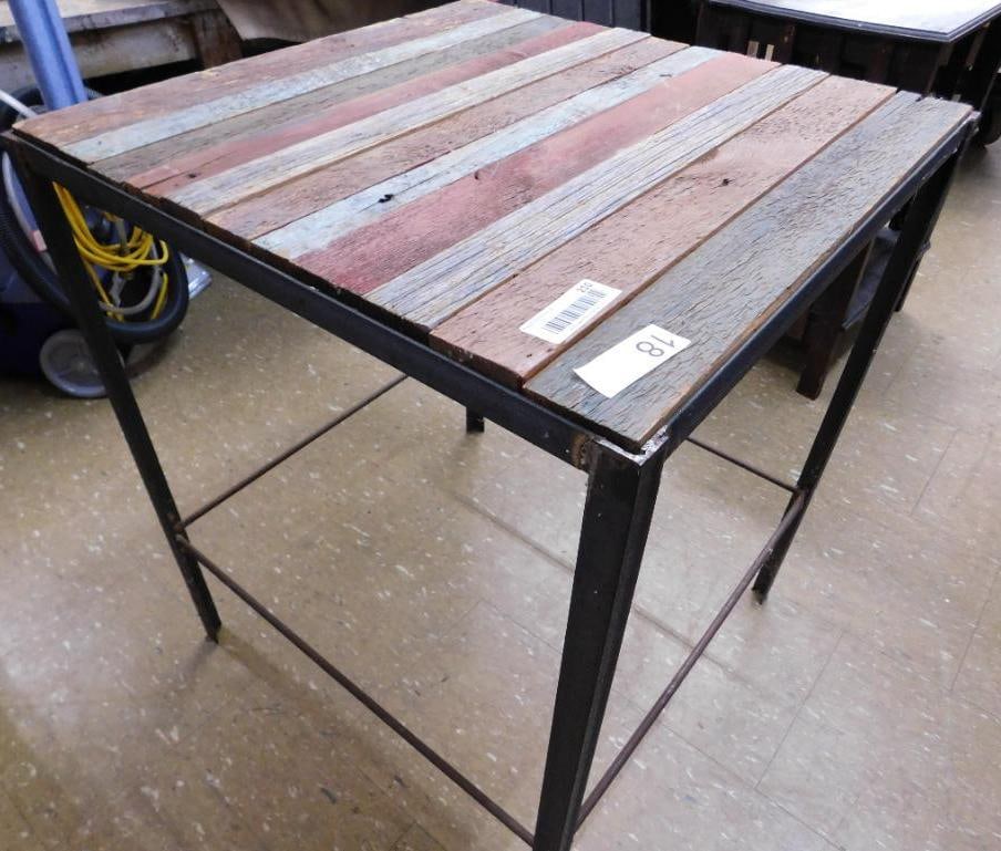 Rustic Metal and Wood Table - 30" x 24" x 24": See Photos for Details and Condition