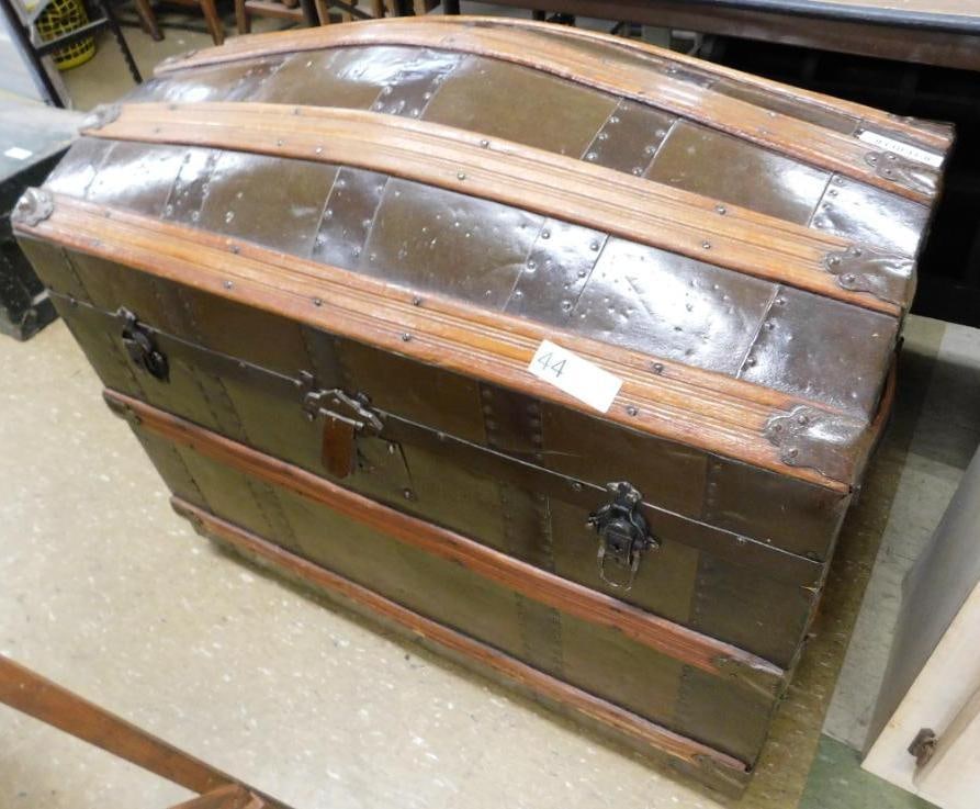 Dome Top Metal and Wood Trunk - 32" x 35" x 22" (1 of 9)
