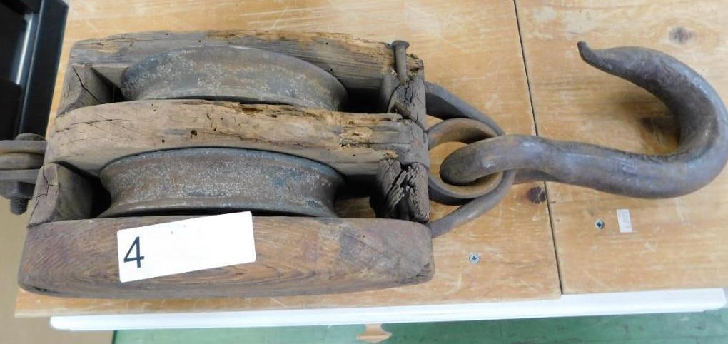 2 Wheel Wood and Iron Pulley - Some Wood Damaged - 23" x 7" x 7" (1 of 8)