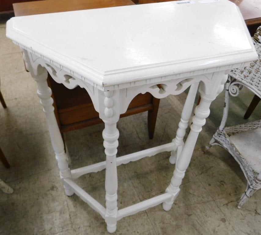 Vintage White Painted Demi Lune Table - 30.5" x 24" x 12" (1 of 7)