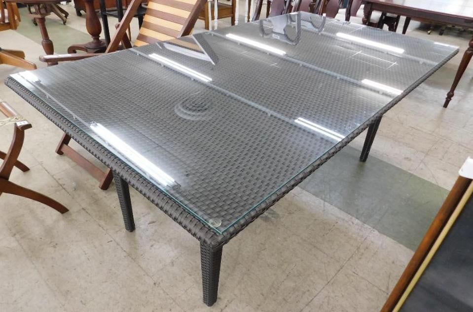 High End Dedon Outside Table - Glass Top - 28.5" x 71" x 39.5": See Photos For Condition and Details
