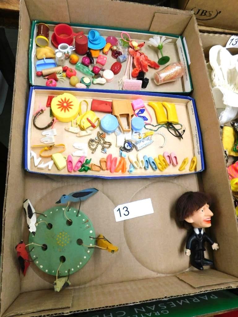 Box Lot with Doll Accessories - Folk Bird Eating Device - Beatles Figure (1 of 11)