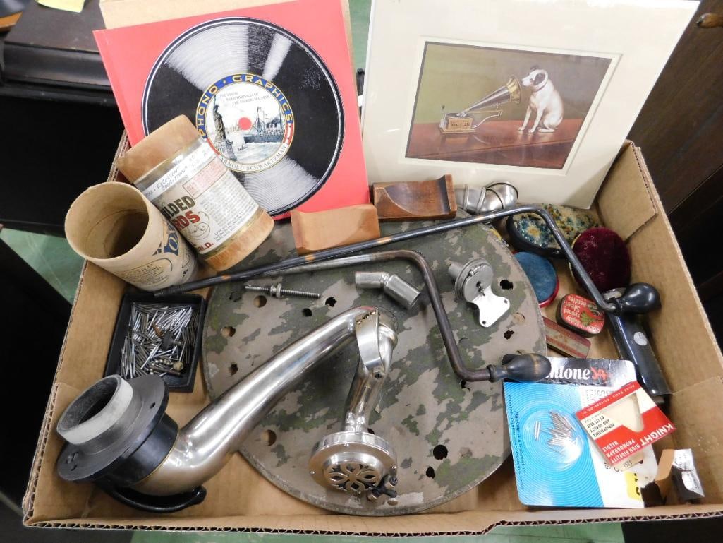 Box Lot of Misc. Victrola and Phonograph Parts: See Photos For Condition and Details