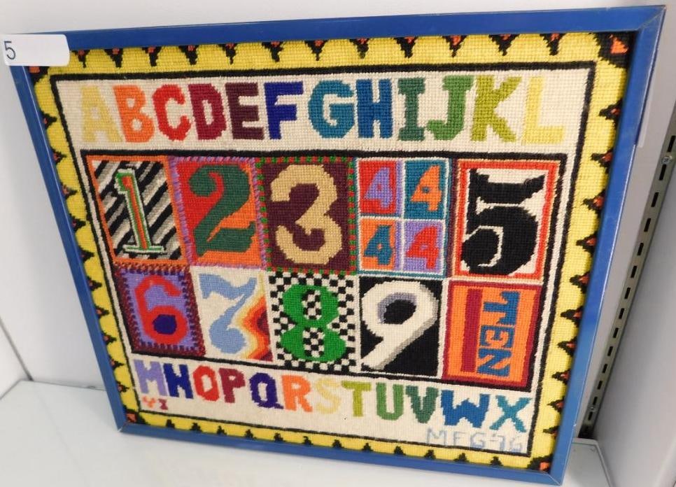 1976 Needlepoint Sampler - 21" x 18": See Photos For Condition and Details