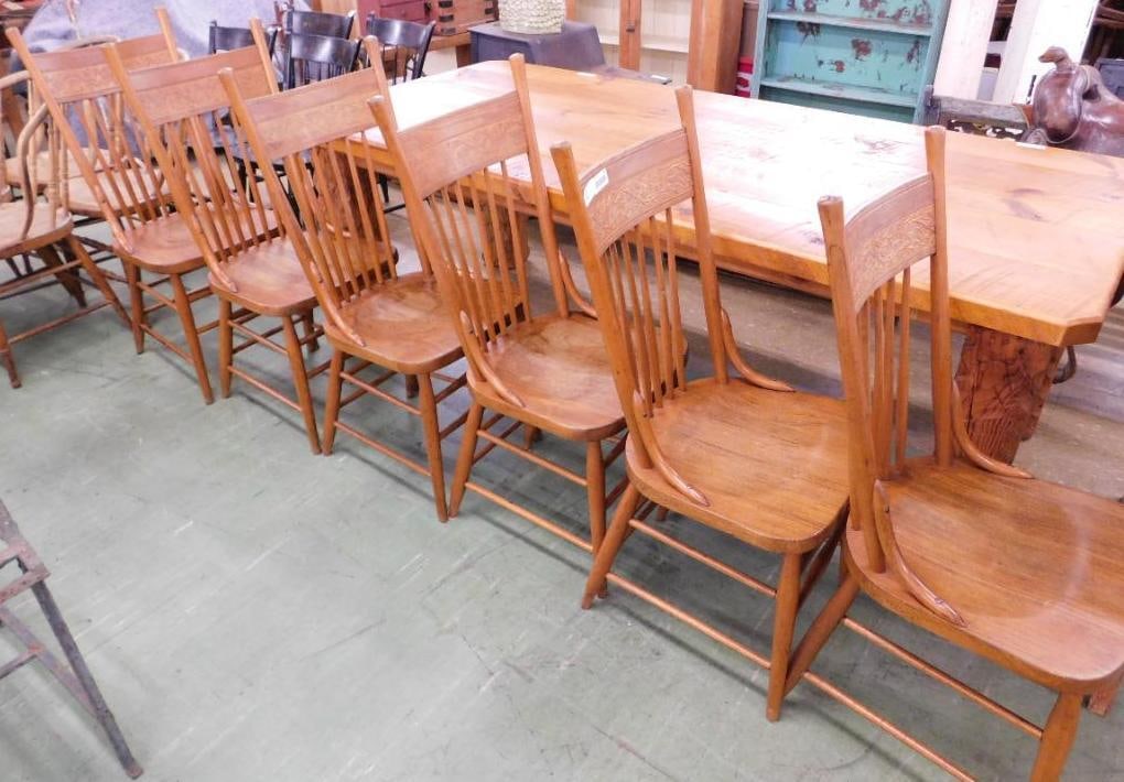 6 Pressed Back Oak Spindle Side Chairs - 41" Tall (1 of 10)