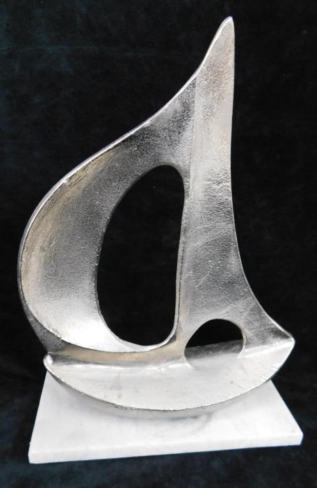 Modern Cast Aluminum Sail Boat on Marble Base - 142.5" x 9" x 3.25": See Photos For Condition and Details