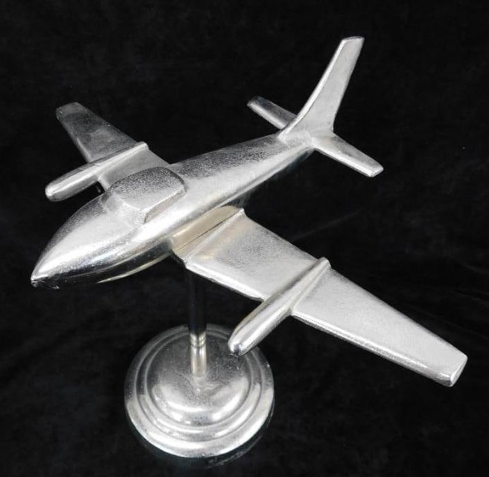 Modern Cast Aluminum Airplane on Aluminum Stand - 15" x 12.5" x 17": See Photos For Condition and Details