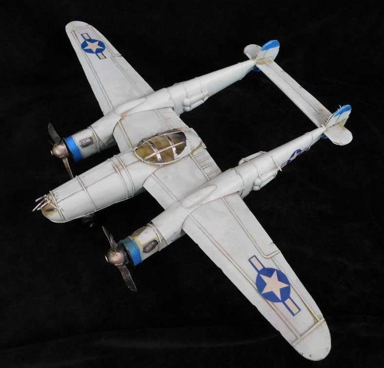 Modern All Metal Painted Model Double Engine Plane - 4" x 18.5" x 14" (1 of 8)