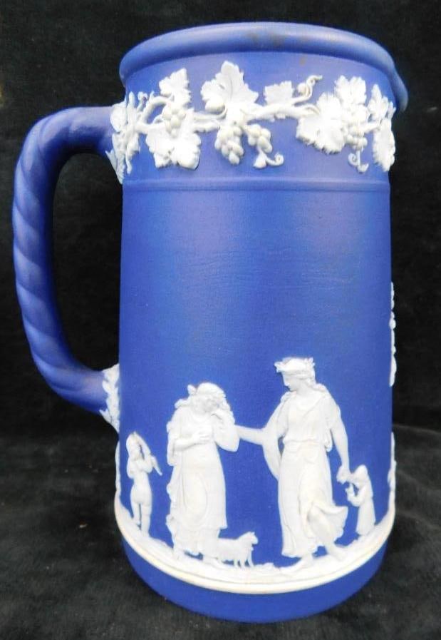 Vintage Wedgwood Cream on Cobalt Jasperware Pitcher - 5.5" x 4.5" x 3.5": See Photos For Condition and Details