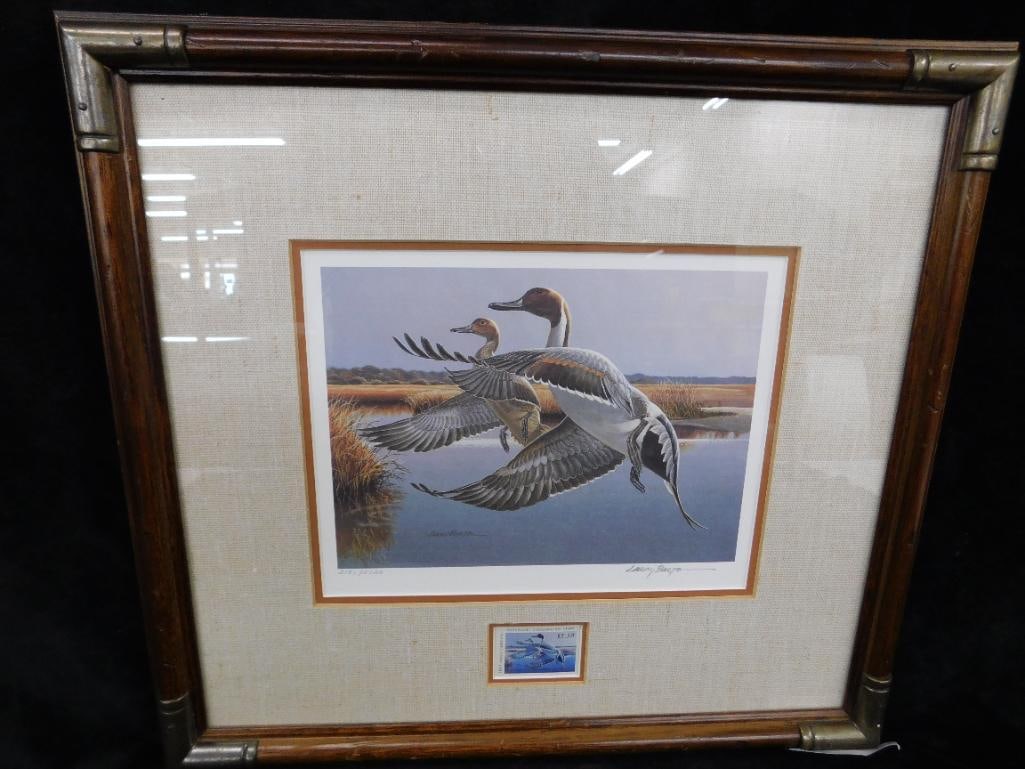 1987 NC Duck Print - Signed Larry Barton - Stamp - Limited Edition - 16" x 17.5" (1 of 9)