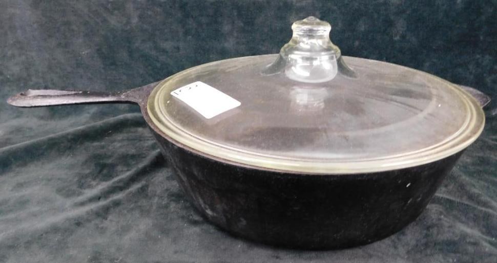 Cast Iron Chicken Fryer with Glass Lid - 5.5" x 16" x 10.5": See Photos For Condition and Details
