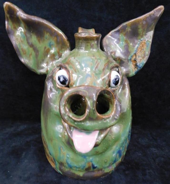 Southern Folk Art Pottery - Junior Face Jug - Pig - Signed Marvin Bailey - 8.5" x 7.5" x 5.5" (1 of 12)