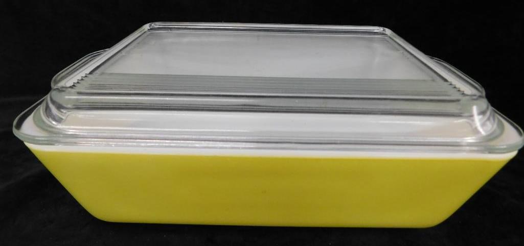 Vintage Pyrex Lidded Casserole - Primary Colors - Yellow - 3.5" x 9.75" x 7": See Photos For Condition and Details