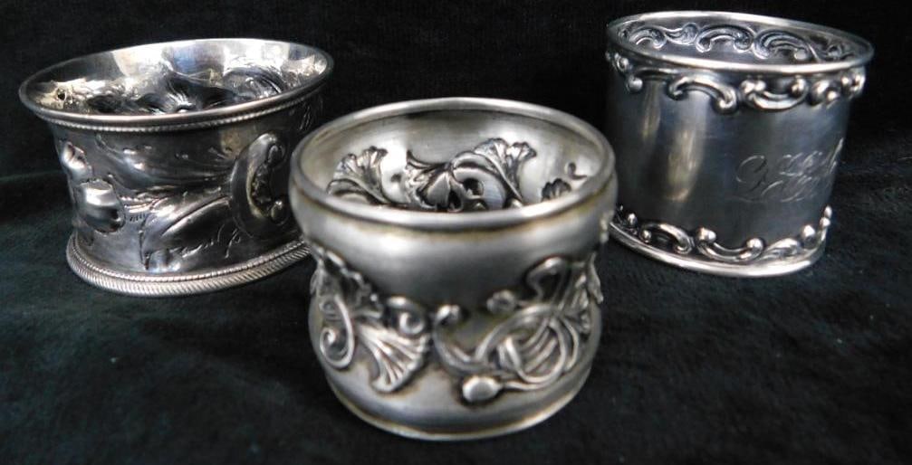 Sterling Silver - 3 Fancy Napkin Holders - 2 Monogrammed - 61 Grams: See Photos For Condition and Details