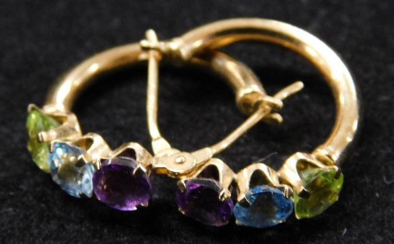 14K Yellow Gold - Multi Gem Pierced Earrings - 1.4 Grams TW (1 of 4)