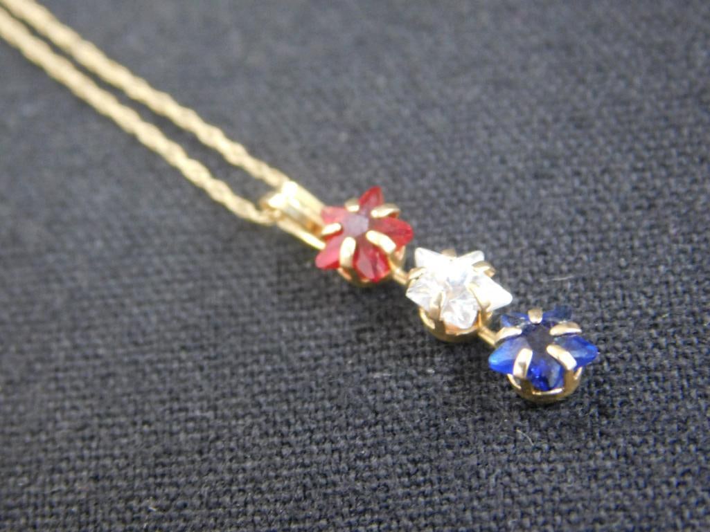 10K Yellow Gold - 19" Necklace - Red White and Blue Pendant - .90 Grams TW: See Photos For Condition and Details