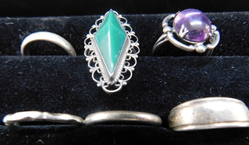 Sterling Silver - 6 Rings - 1-4.5 - 2-5.5 - 2-7 - 1-7.5 - 20 Grams TW: See Photos For Condition and Details
