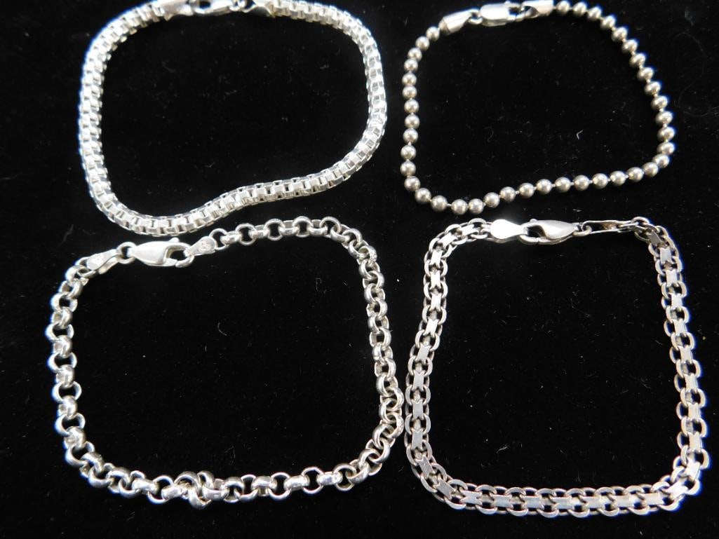 Sterling Silver - 4 Bracelets - 22 Grams: See Photos For Condition and Details
