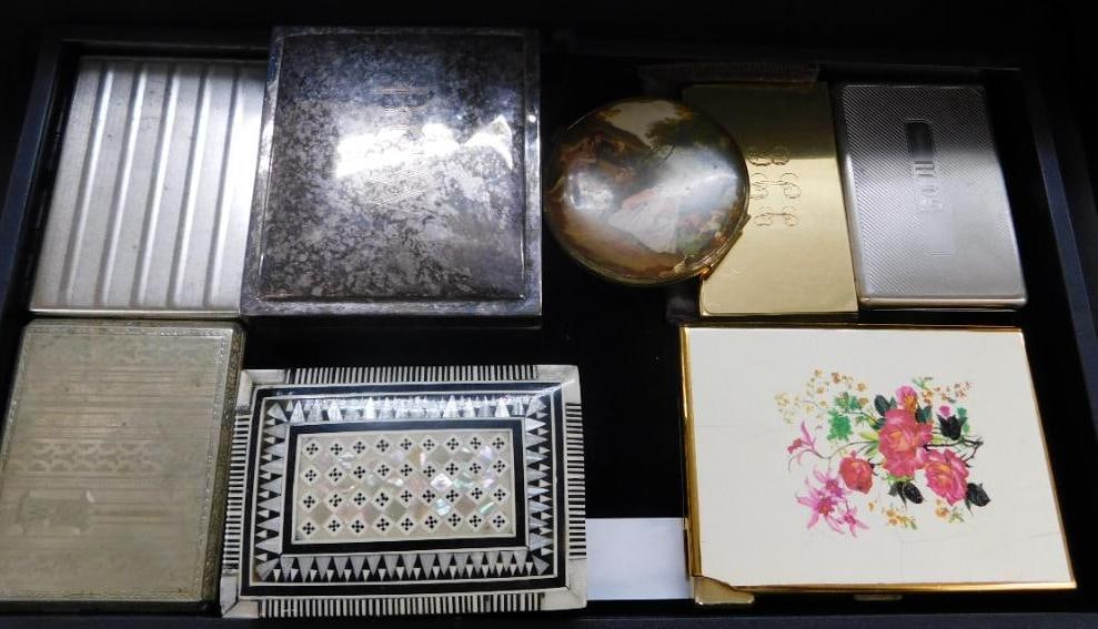 Tray Lot of 8 Compacts and Trinket Boxes: See Photos For Condition and Details