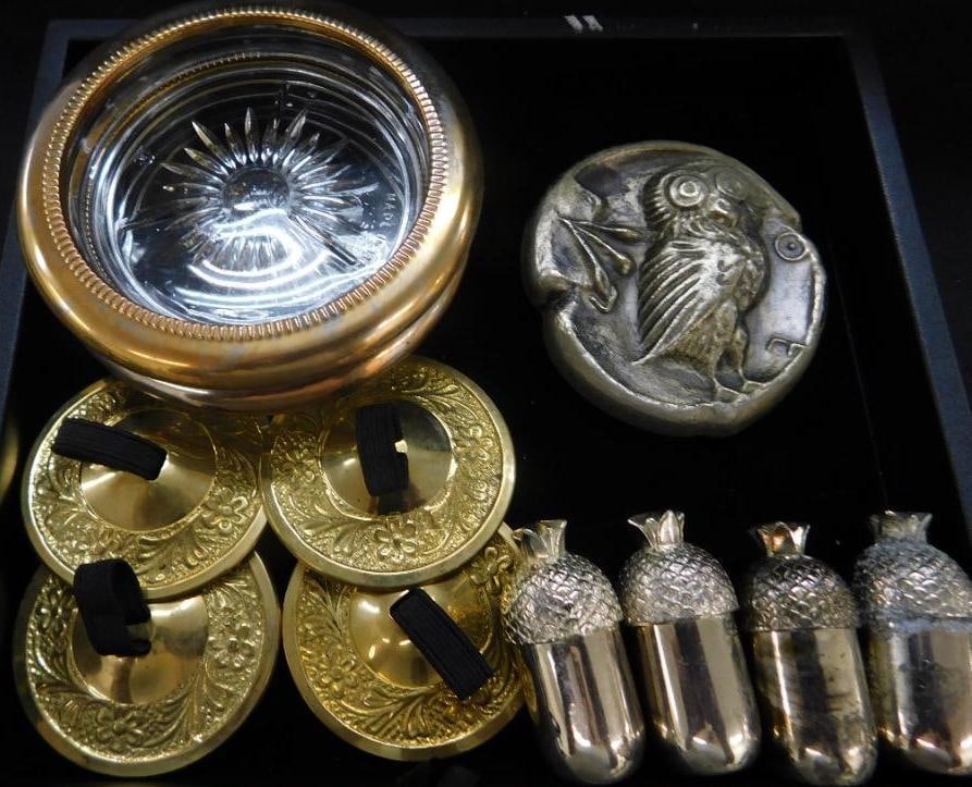 Tray Lot with 2 Plated Coasters - 4 Plated S&P Shakers - 2 Pairs of Finger Clappers (1 of 8)