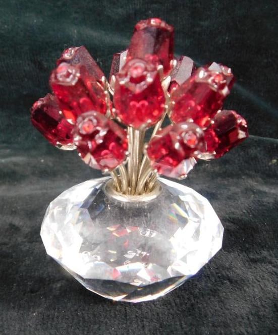 Swarovski Silver Crystal - Austria - Figurine - Vase of Roses: No Chips / Breaks - No Box - See Photos For Condition and Details