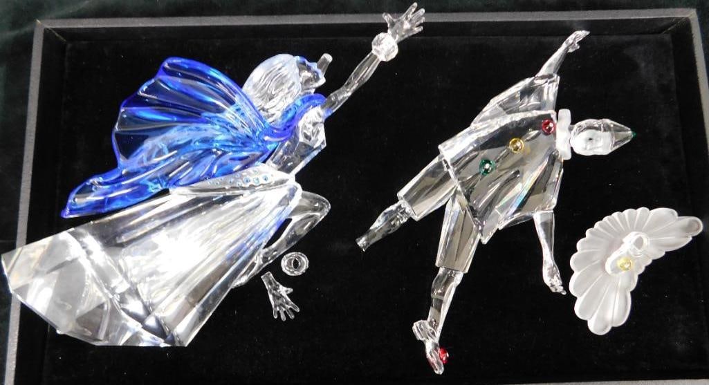 Swarovski Silver Crystal - Austria - Figurine - Pierot and Isabella - Both Need Repair: No Chips / Breaks - No Box - See Photos For Condition and Details