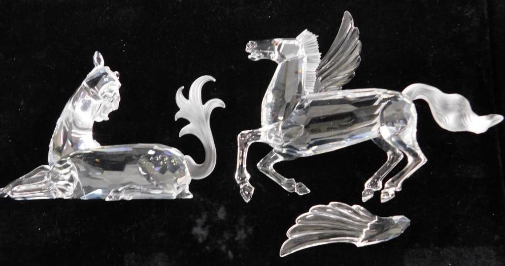 Swarovski Silver Crystal - Austria - Figurine - Unicorn and Pegasus - Both Need Repair: No Chips / Breaks - No Box - See Photos For Condition and Details