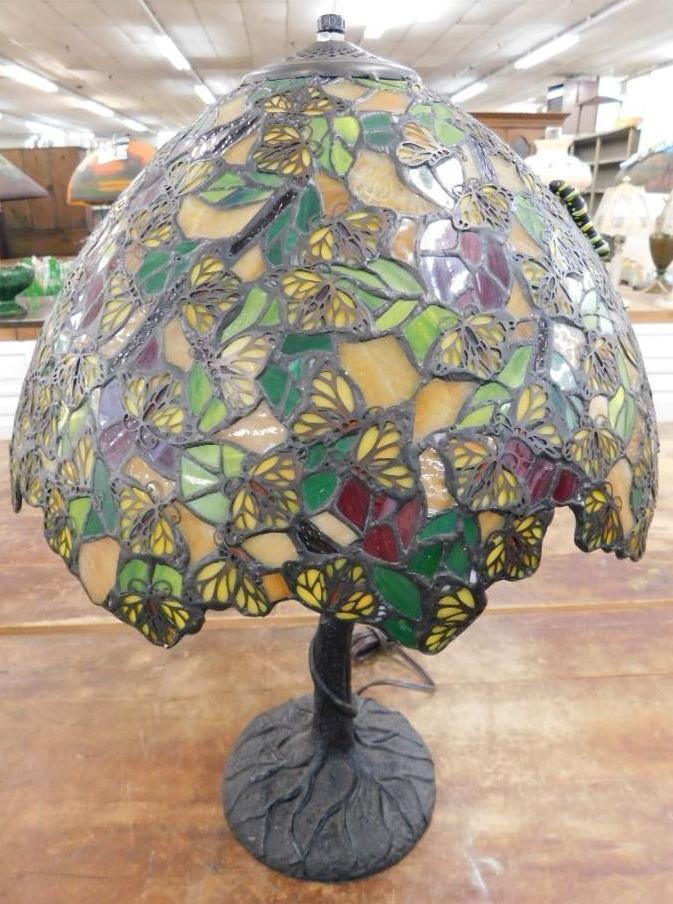 Modern Stained Glass Table Lamp - Butterflies - 22" Tall - Needs Finial (1 of 15)