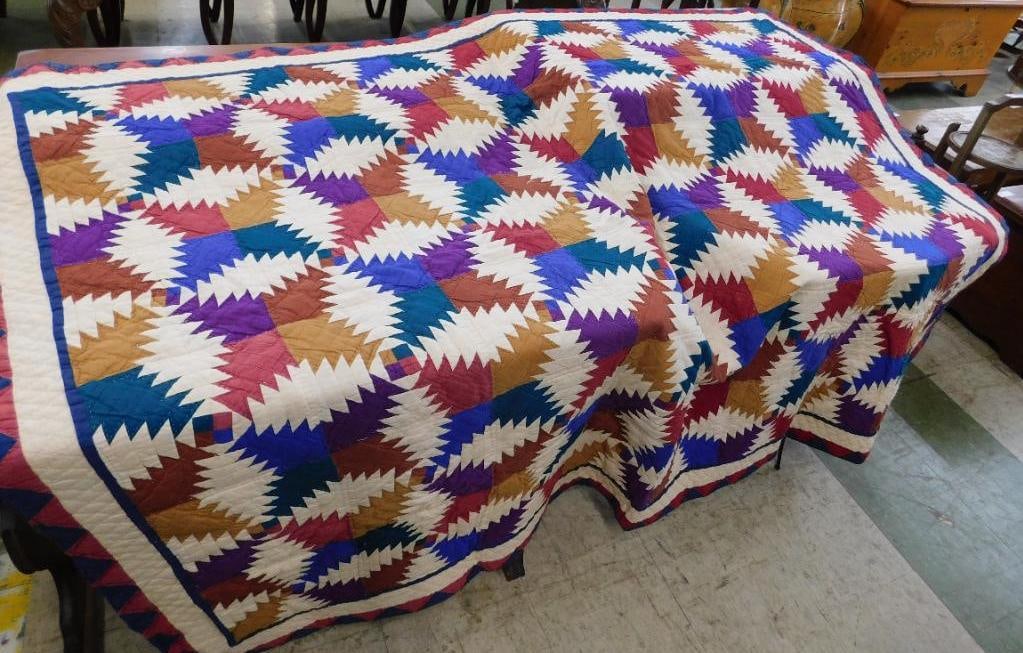 Hand Sewn Quilt - 80" x 60": See Photos For Condition and Details