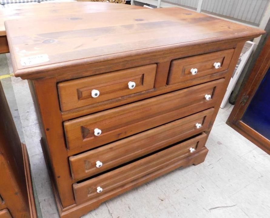 2 Over 3 pine Dresser - 33" x 37" x 21": See Photos For Condition and Details