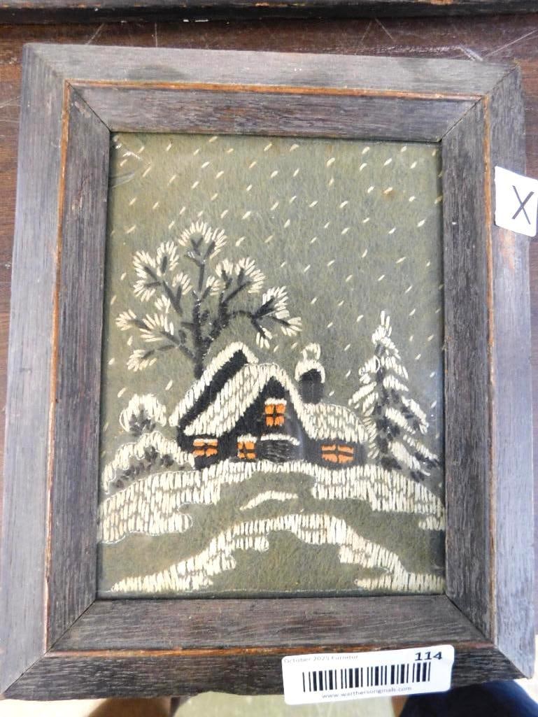 Framed Winter Crewel - 11" x 9": See Photos For Condition and Details