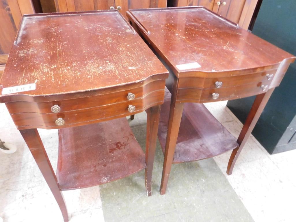Pair of 1 Drawer mahogany End Tables - Each 26" x 16" x 24" (1 of 9)