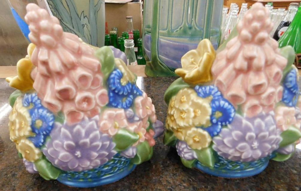 Rookwood Floral Bookends - Each 6.5" x 6" x 2.5": See Photos For Condition and Details
