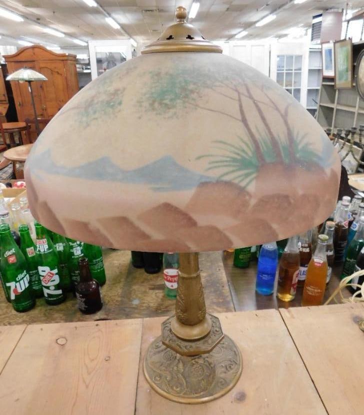 Vintage Reverse Painted Shade with Vintage Base - 22" x 15.5": See Photos For Condition and Details