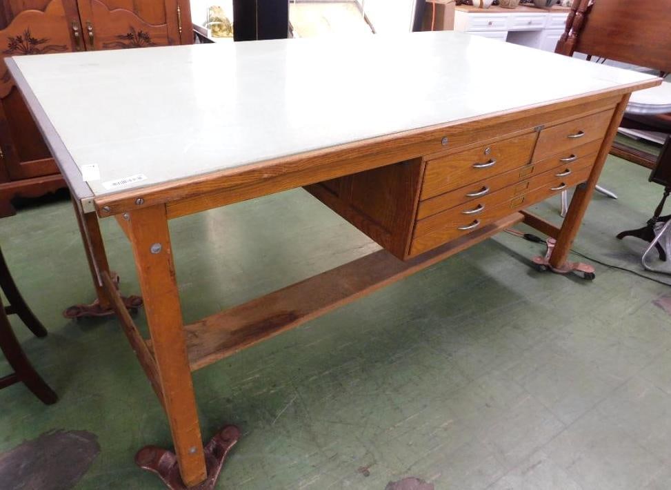 Mayline Co . Industrial Adjustable Top Drafting Station - 5 Drawer - 38" x 84" x 43.5": See Photos For Condition and Details