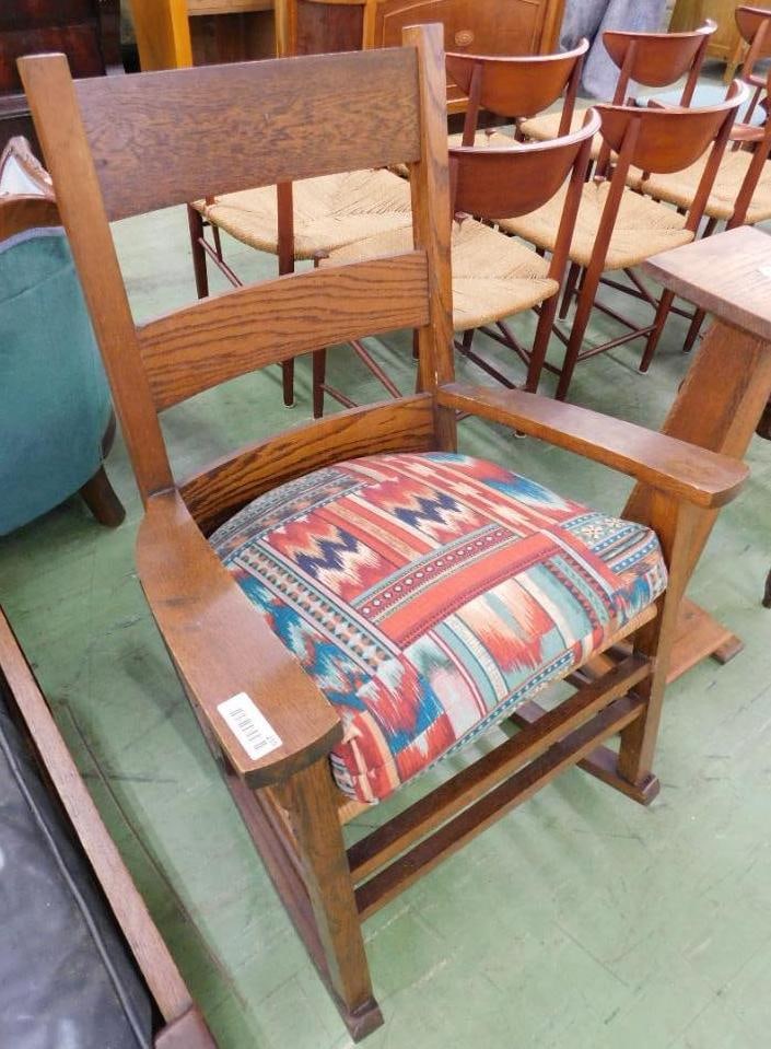 Arts & Craft Rocker with Rush Seat - 39" x 31" x 29.5": See Photos For Condition and Details