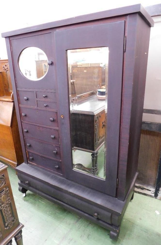 Empire 8 Drawer 2 Door Wardrobe with round mirror - Beveled Glass - 71.5" x 50" x 24" (1 of 13)