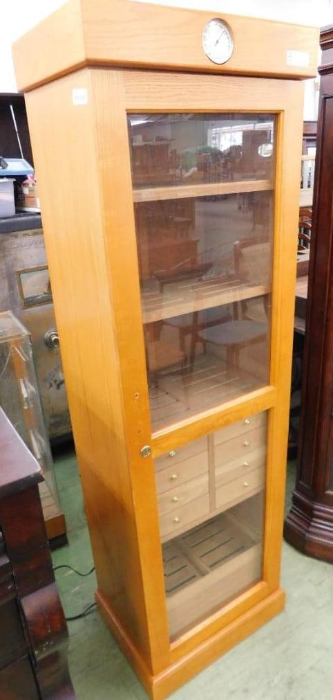 Large Floor Model Cigar Humidor - Glass Pane Door - 8 Drawers Multiple Shelves - 72" x 21" x 16" (1 of 11)