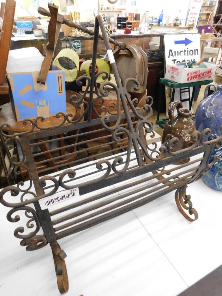 Wrought Iron Kindling Wood Holder - 20.5" x 19.5" x 12": See Photos For Condition and Details