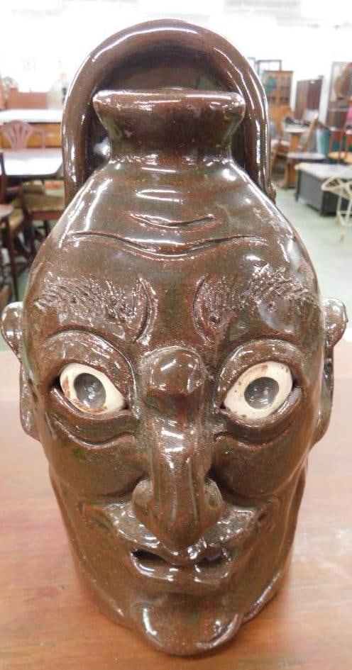 Southern Folk Art Pottery - Face Jug - Signed Savannah Craven - 9.5" x 4.5" (1 of 10)