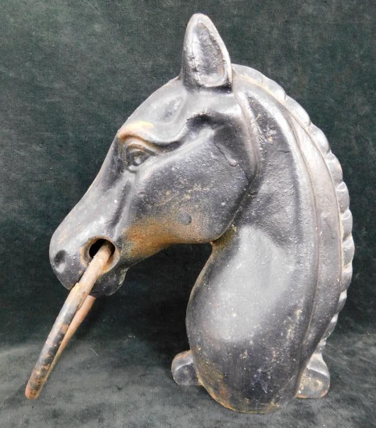 Cast Iron Horse Head Post Topper Horse Tether - 8" x 7' x 4": See Photos for Condition and Details