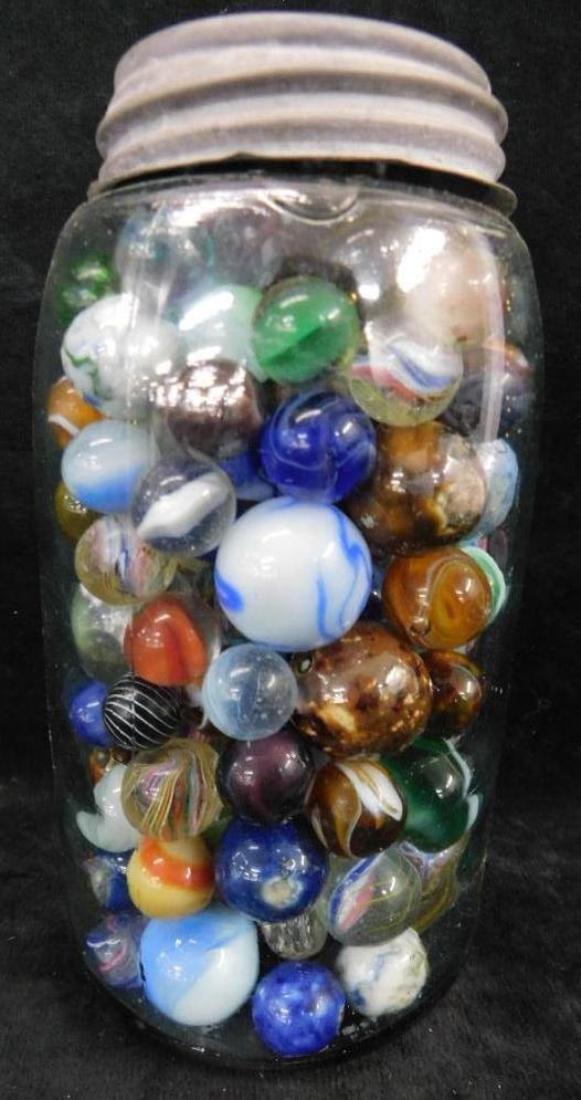 Vintage Canning Jar Full of Vintage Glass Marbles: See Photos for Condition and Details
