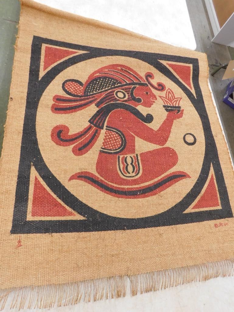 Painted Burlap Art - 35" x 29": See Photos for Condition and Details